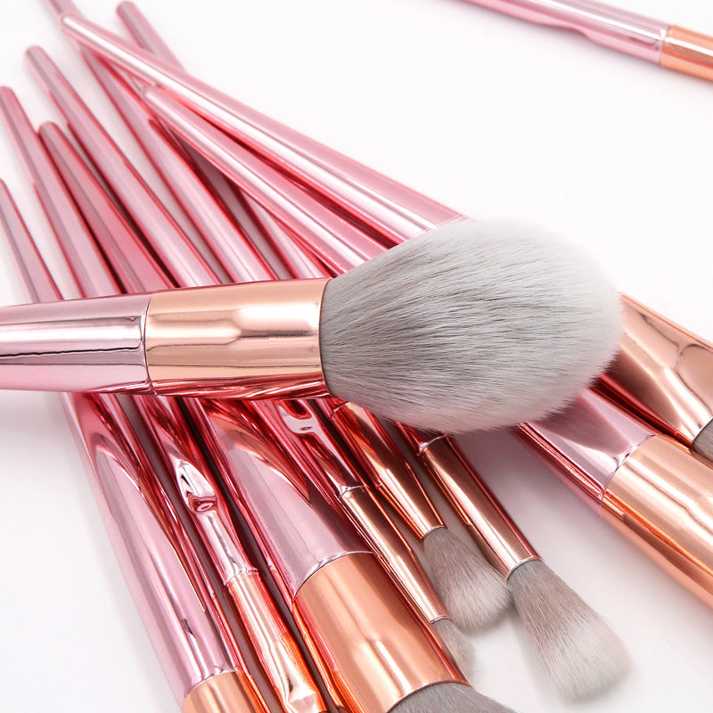 10-Piece Makeup Brush Set with Thumb Grip Large Powder Brush and Holographic Travel Pouch