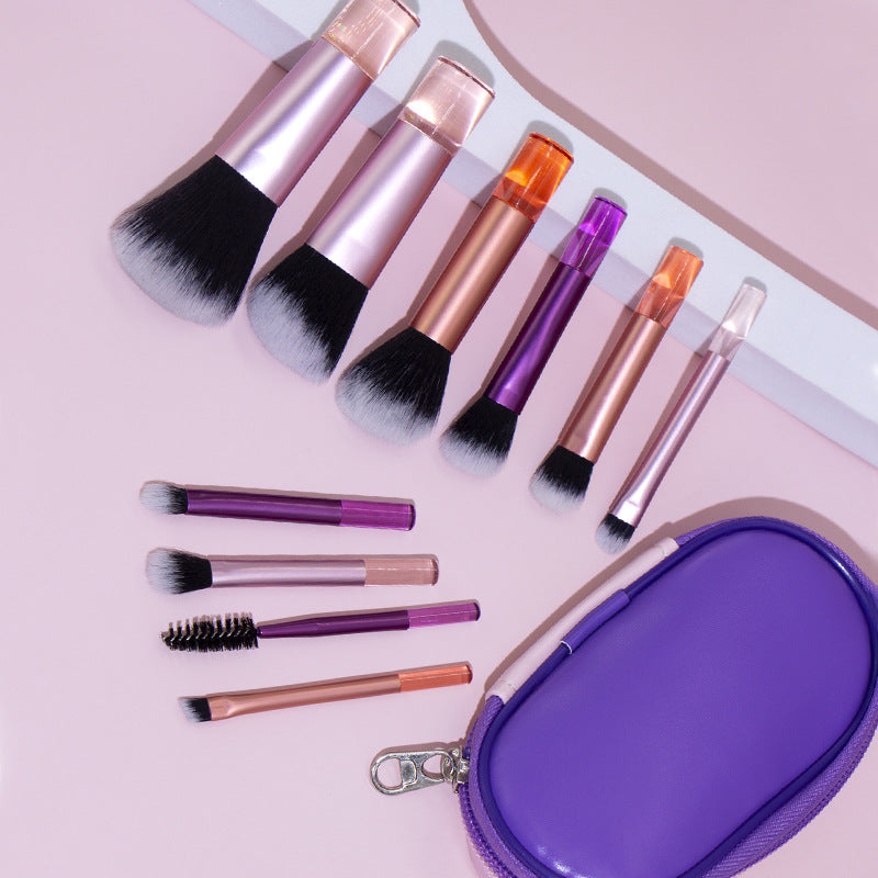 10-Piece Mini Makeup Brush Set with Crystal Handles and Travel Pouch for Beginners