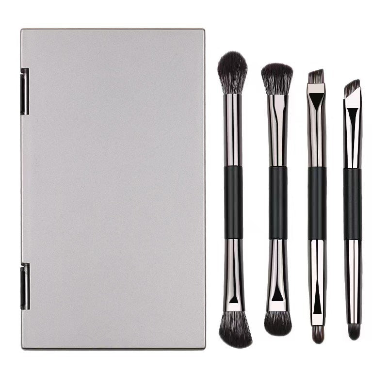 4-Piece Dual-Ended Eye Makeup Brush Set with Mirror Case Portable Eyeshadow and Eyeliner Brushes