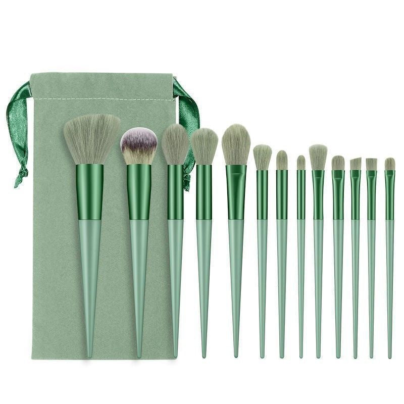 13-Piece Sage Green Makeup Brush Set Portable Soft Bristles for Blush and Eyeshadow