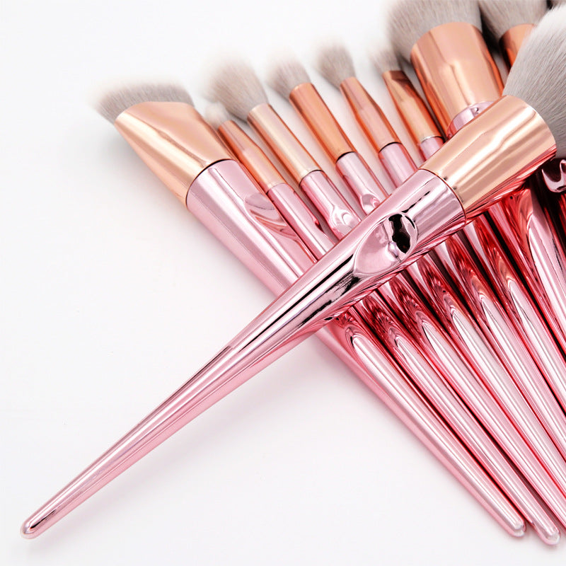 10-Piece Makeup Brush Set with Thumb Grip Large Powder Brush and Holographic Travel Pouch
