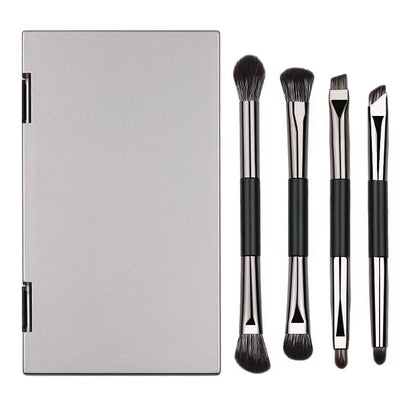 4-Piece Dual-Ended Eye Makeup Brush Set with Mirror Case Portable Eyeshadow and Eyeliner Brushes