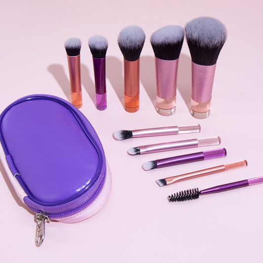 10-Piece Mini Makeup Brush Set with Crystal Handles and Travel Pouch for Beginners