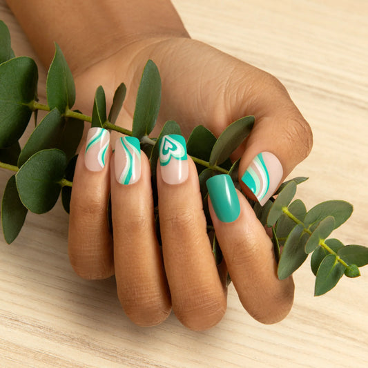 Green Fairies - Medium Squoval Cosverra Press On Manicure