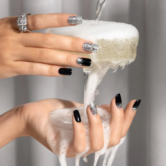 Black Tuxedo - Medium Squoval Cosverra Press On Manicure