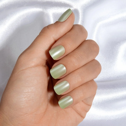 Icy Green Glazed - Short Squoval Cosverra Press On Manicure