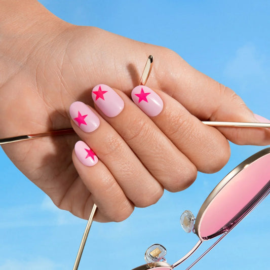 Pink Star - Short Oval Cosverra Press On Manicure