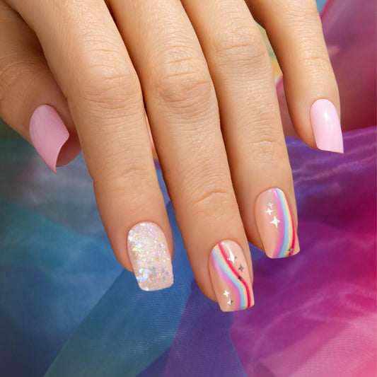 Rainbow Me - Medium Squoval Cosverra Press On Manicure