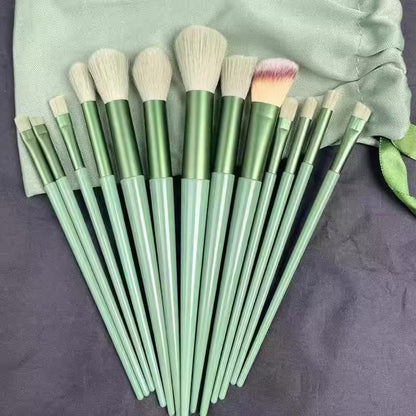 13-Piece Sage Green Makeup Brush Set Portable Soft Bristles for Blush and Eyeshadow
