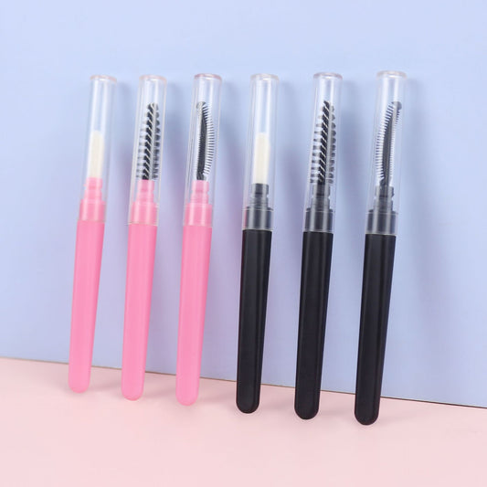 Dual-Use Lash and Brow Spoolie Brush with Transparent Dust Cover Portable Grooming Tool