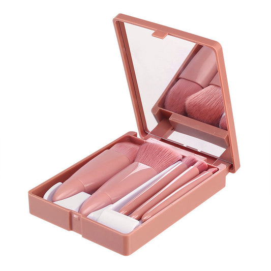 5-Piece Travel Makeup Brush Set with Mirror Case Portable Powder and Blush Brushes